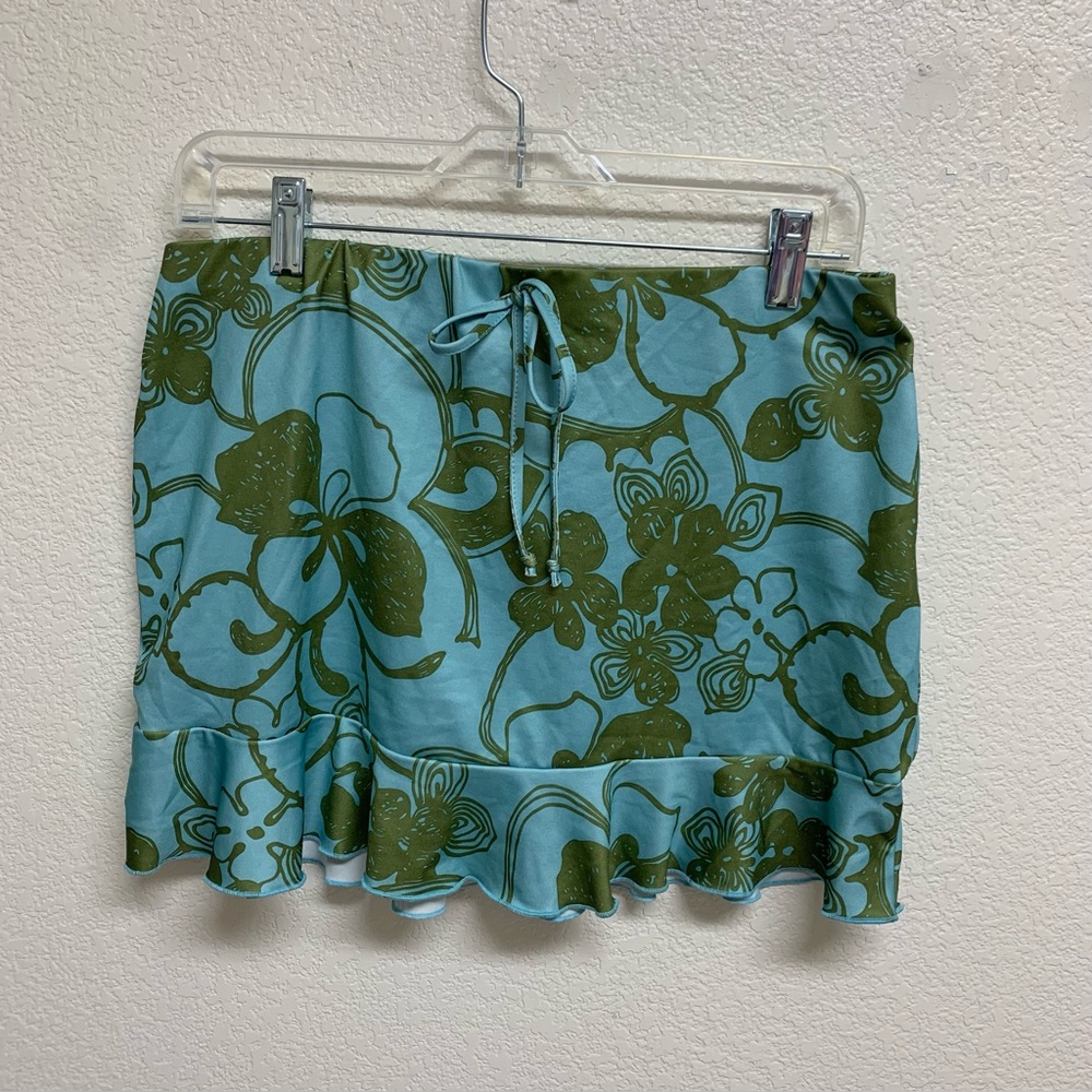 Y2K Rusty brand teal skirt cute floral ruffle beach mini short